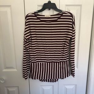 Boutique light weight maroon and cream striped top